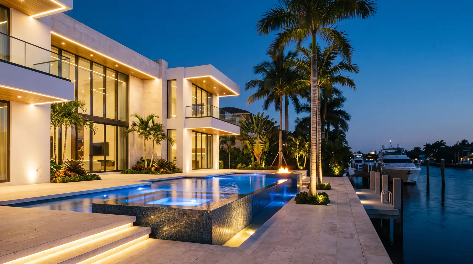 Waterfront estate representing luxury electrical services in Boca Raton