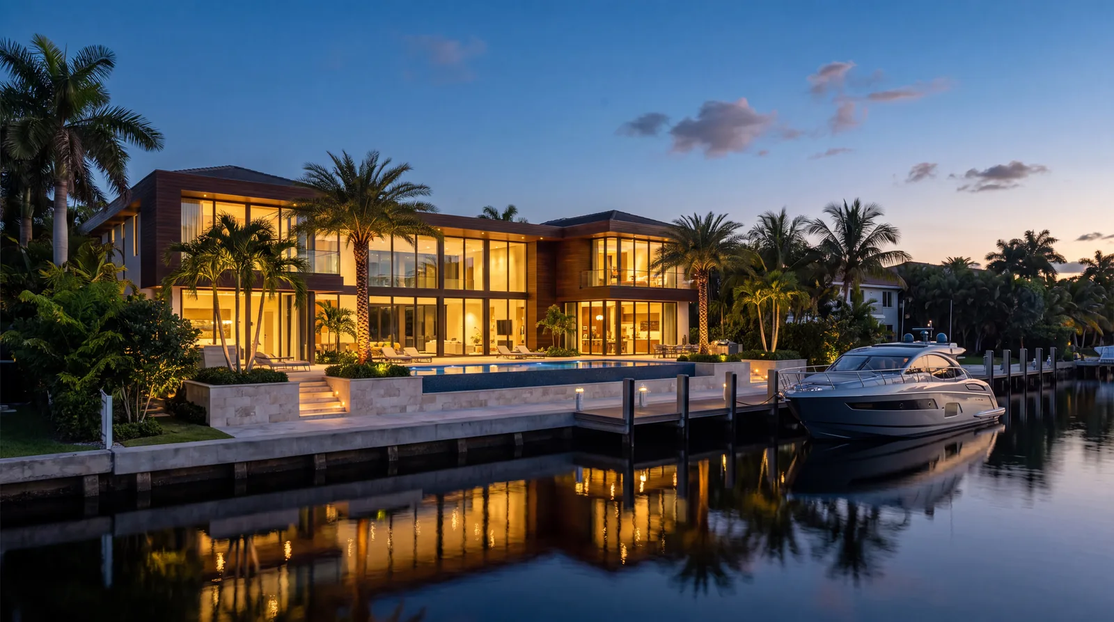 Waterfront estate representing luxury electrical services in Las Olas