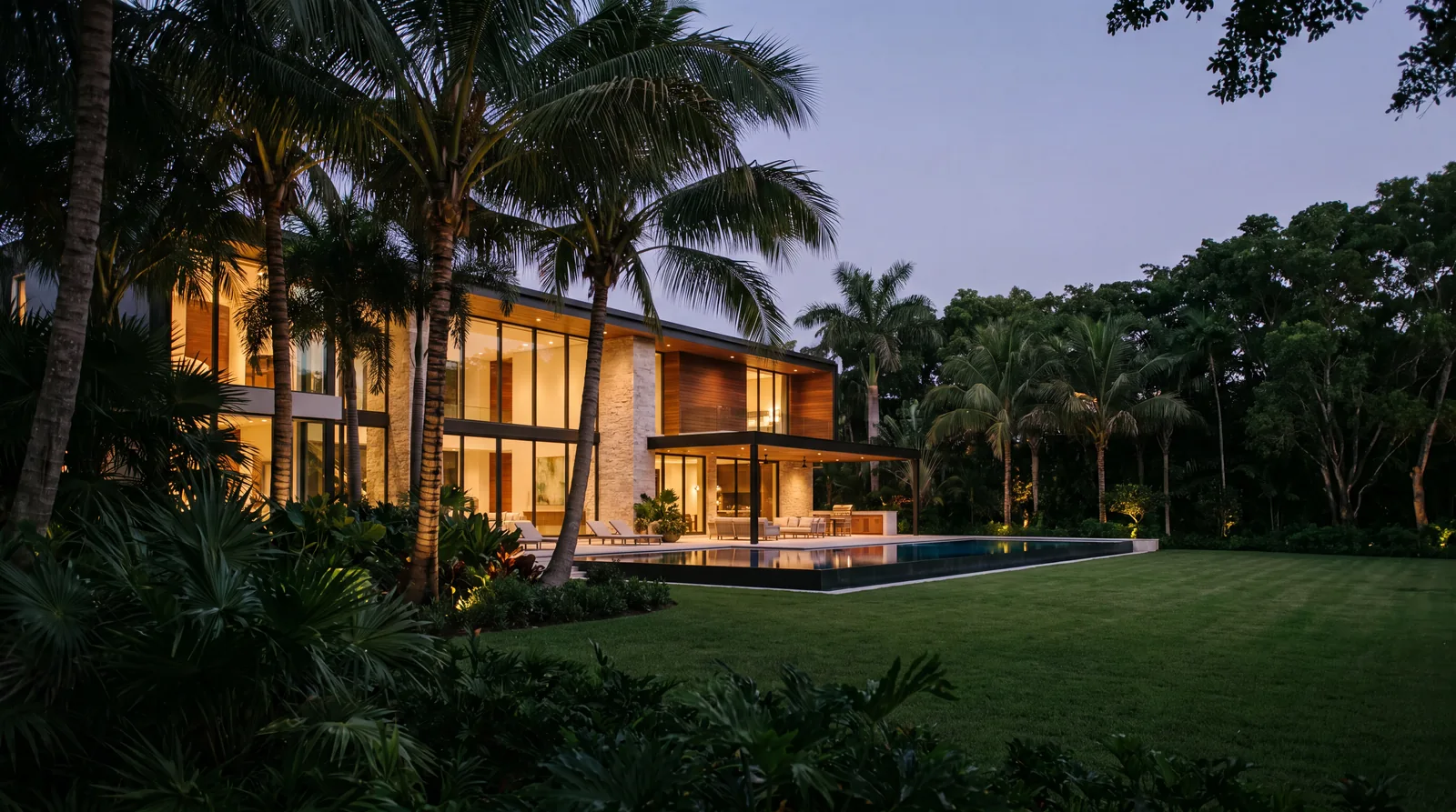 Secluded tropical estate representing luxury electrical services in Pinecrest