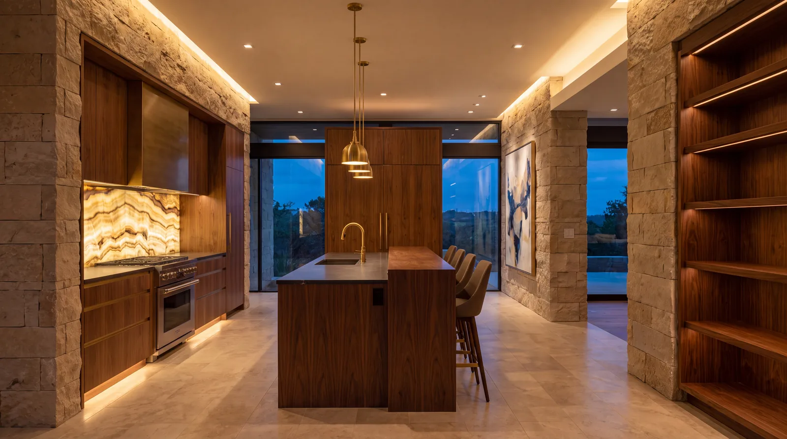 Luxury interior featuring layered architectural and decorative lighting