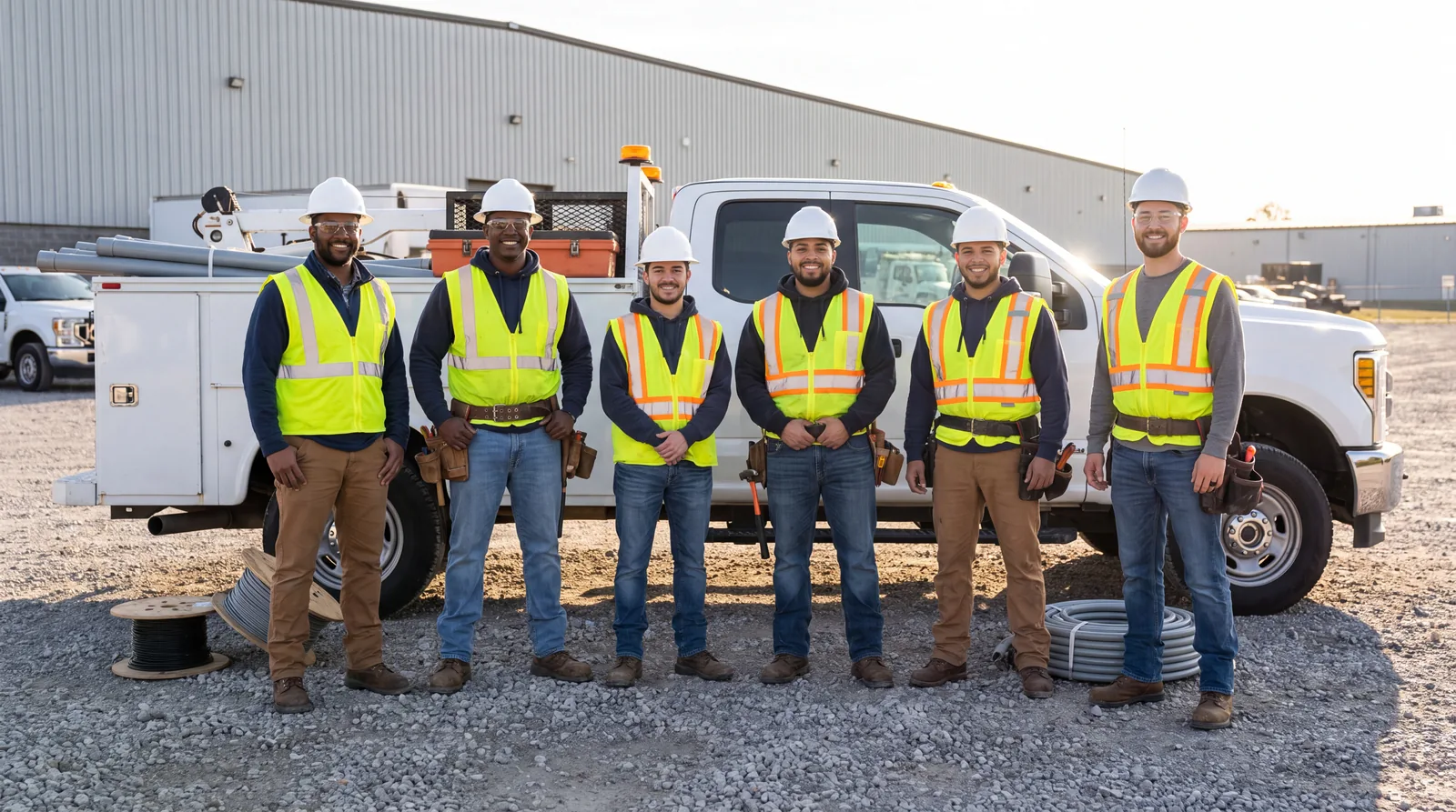 The Palm & Current electrical team in front of a service truck in South Florida